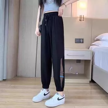 Harlan Spring Summer Thin Chiffon Quick-Drying Ankle Length Pants Black M Suggested 47.50 kg-55.00 kg