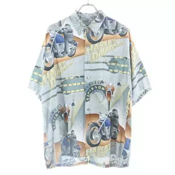 HARLEY DAVIDSON Made in USA Bike Pattern All-over pattern Short sleeve shirt Men s Used