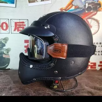 Harley ретро мотоциклетный шлем шлем мужской и женский пара педальный электрический мотоциклетный шлем кожаный шлем четыре сезона S