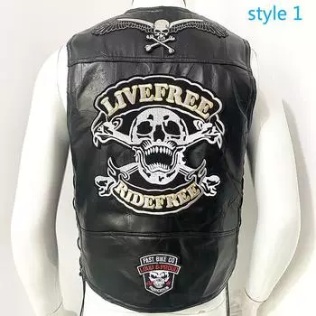 Harley Vest Eagle вышитый жилет из натуральной кожи мужской мотоциклетный модный без рукавов на бретельках с вышивкой из воловьей кожи мужское пальто S