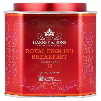 Harney Royal English 30 унций каждый & Sons, Завтрак, Чай, Пакетики, 2.67 (75 г)