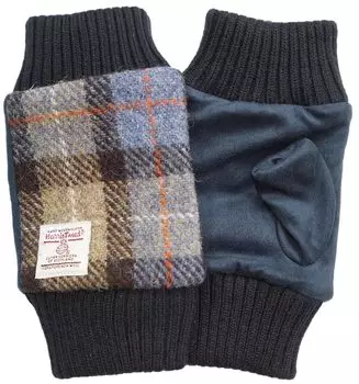 Harris Tweed Mitaine Harris Tweed Перчатки без пальцев сзади с узором «елочка» из шерсти с чехлом [Sleeping Sheep] женские (SD1905-Сине-бежевый-CK)