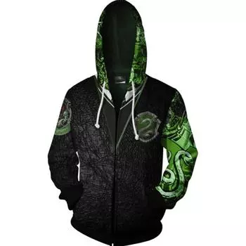 Harry 3d Potter Sweater Zipper Hooded Sportswear Cosplay Sweatshirts Hoodies Green,L