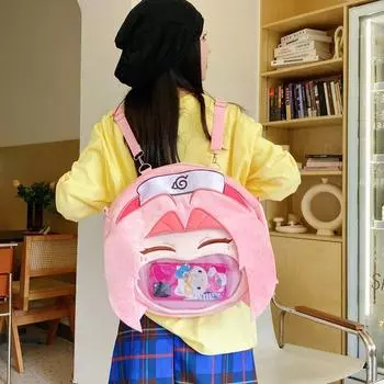 Haruno Sakura Uzumaki Naruto Cartoon Pattern Plush Backpack Cute Bag Student Cherry Blossom,Small