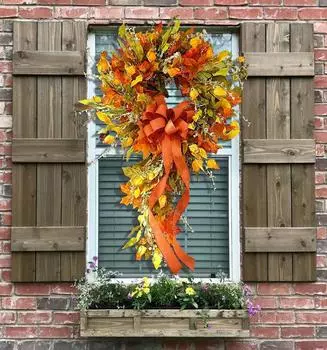 Harvest Festival Decoration Imitation Autumn Vine Circle Wall Home Furnishings Real Maple Leaf Flower Wreath Door Hanging 60X30cm