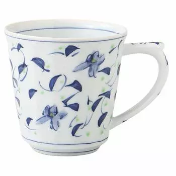 Hasami Ware Ichiyume Kiln Mug Large 350ml Hand Painted Flower Arabesque Blue 398513