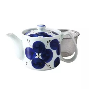 Hasami Ware легкий чайник для заваривания, примерно 350 мл, цветочная роспись, сделано в Японии, 74060, четырехсторонний синий