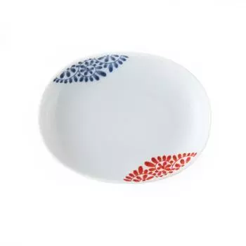 Hasami ware small plate oval small plate octopus arabesque W 10cm x D 8cm x H / two-color approx. 1.7cm