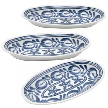 Hasamiyaki Modern Blue Карри Тарелка Паста Набор из 3 Глубокая Тарелка Большая Тарелка Миска Ширина Миска Примерно 28 см Seiei Цветочный Узор Скандинавский синий