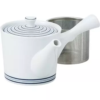 Hasamiyaki Teapot White Porcelain Whirlpool Stainless Steel with Tea Capacity Approximately 425ml Made in Japan 73549 (Super Strainer)