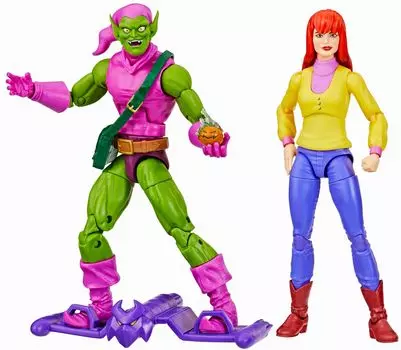 Hasbro Анимационный сериал Marvel Legends Видеокассета Упаковка 6-дюймовая Фигурка 2 шт. Зеленый Гоблин Мэри Джейн Уотсон 2023 Легенды ML VHS Гоблин MJ