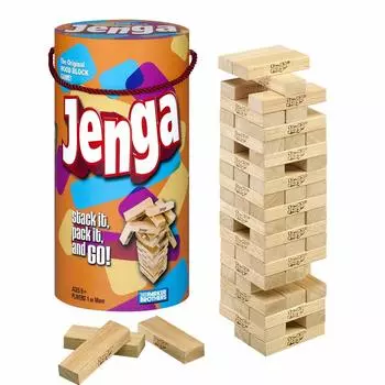 Hasbro Jenga Jenga Stacking Balance Wooden Block Семейная игра для 1 или более человек Игра для вечеринок для детей от 6 лет и старше 53557 Оригинальный продукт Игра, цилиндр,