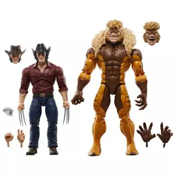 Hasbro Marvel Legends Series Logan Wolverine 50th Anniversary Comics Collection Action Figure Set of 2 F9021 Authentic Product vs. Саблезубый, 6 дюймов
