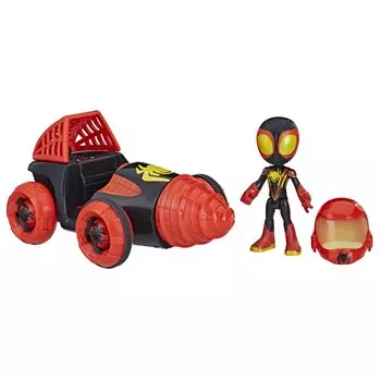 Hasbro MARVEL Spidey and the Amazing Friends Паутинный спиннер с дрелью Спиннер Майлз с машиной и аксессуарами Размер 4 дюйма Действие Возраст F7253 Аутентичный