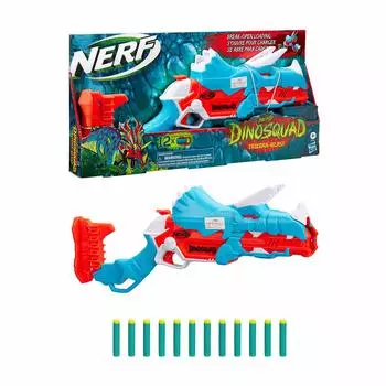 Hasbro Nerf Dino Squad Tricera Blast 12 официальных дротиков Nerf Elite в комплекте 3 открывающихся дротика, заряженных для хранения дротиков, дизайн трицератопса-динозавра F0803