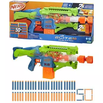 Hasbro Nerf Elite Double Punch Electric Alternating Fire 50 Elite Darts 2 10 лет стрел F6363 Оригинальный продукт 2.0 Бластер, ствол, в комплекте, зажимы, 8+