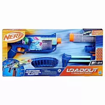Hasbro Nerf Loadout Cyberlite Ghost Бластер со светодиодной подсветкой 4 и 24 N1 Детские игрушки Возраст G1824 Аутентичный Питание от батареек Свет, Аксессуары, Стрелы и Подарки, 8+