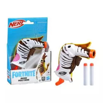 Hasbro Nerf Micro Shot Fortnite Peely Bone Mini Blaster, дизайн на основе Fortnite Peely Bone, включает в себя 2 дротика Nerf Elite, Fortnite Nerf Blaster F7672