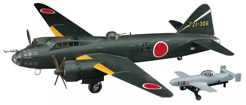 Hasegawa Japanese Navy Mitsubishi G4M2 Complete Land Attack Aircraft Type 24 Ohka with Type 11 Plastic Model E20 1/72