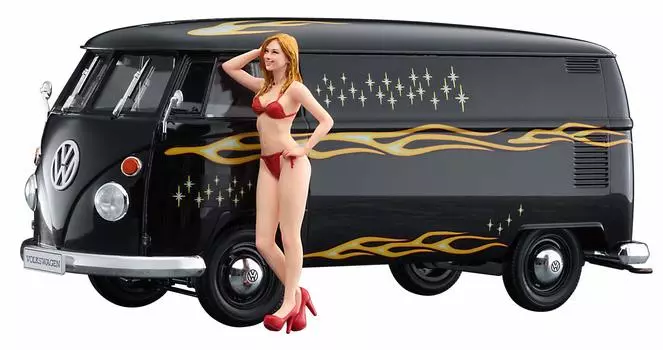 Hasegawa Volkswagen Type 2 Delivery Van Fire Pattern Girls Figure Пластиковая модель SP464 1/24 с блондинкой