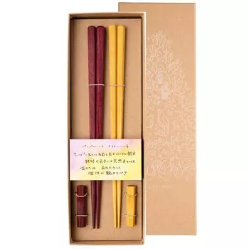 Hashikura Matsukan Chopsticks Couple Chopsticks Natural Wood Pair Set Chopstick Rest Included Natural Wood Purple Heart Yellow Heart Purple Yellow
