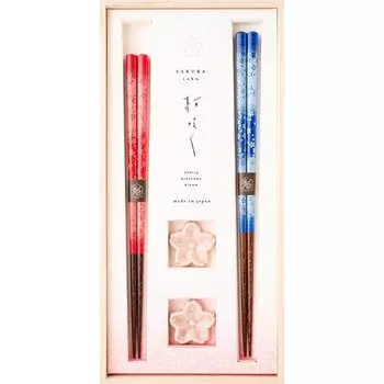 Hashikura Matsukan Chopsticks Dishwasher Safe Couple Chopsticks Natural Wood Pair Set 23cm Chopstick Rest Included Sakura Karen Blue Red Made in Japan