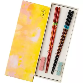 Hashikura Matsukan Chopsticks Dishwasher Safe Couple Chopsticks Natural Wood Pair Set Chopstick Rest Included Crystal Night Sky Black Red Made in