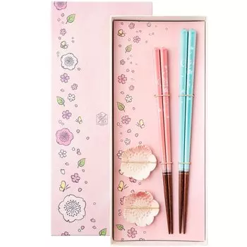 Hashikura Matsukan Chopsticks Dishwasher Safe Couple Chopsticks Natural Wood Pair Set 23cm 21cm Chopstick Rest Included Sakura Hisago Light Blue Pink