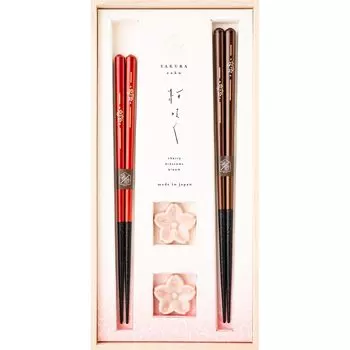 Hashikura Matsukan Chopsticks Dishwasher Safe Couple Chopsticks Natural Wood Pair Set 23cm 21cm Chopstick Rest Included Sakura Sakura Brown Red Made