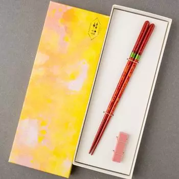 Hashikura Matsukan Chopsticks Dishwasher Safe Natural Wood Unisex Crystal Night Sky Dawn Red Pink Made in Japan 22.5cm G-64651