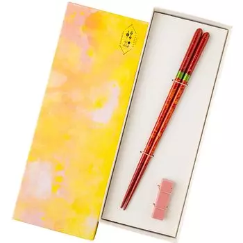 Hashikura Matsukan Chopsticks Dishwasher Safe Natural Wood Unisex Chopstick Rest Set Unisex Crystal Night Sky Dawn Red Pink Made in Japan 22.5cm
