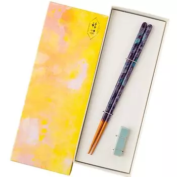Hashikura Matsukan Chopsticks Dishwasher Safe Natural Wood Unisex Chopstick Rest Set Unisex Crystal Colored Brush Wisteria Purple Blue Made in Japan