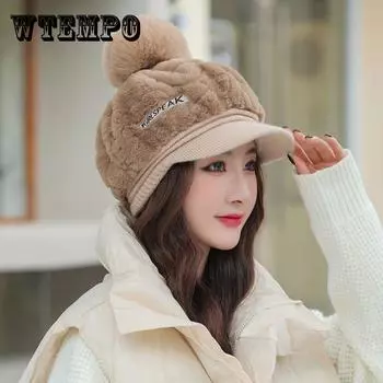 Hat Autumn and Winter Fashion Versatile Plush Warm Duckbill Hat Cute Fur Ball Anti Cold Ear Protection Hat Thick average size