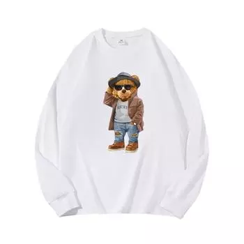 Hat Bear Осенняя одежда с длинными рукавами из чистого хлопка, новый мужской и женский топ, весенний внутренний слой, базовая рубашка, футболка с круглым вырезом и длинными рукавами M коричневый