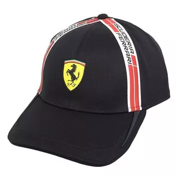 Hat Cap Outlet Brand Scuderia Ferrari F1 Polyester Emblem Official Baseball Cap MEN ICON TAPE ON SIDE CAP 27006 [Ferrari] Men s (Black) [Item]