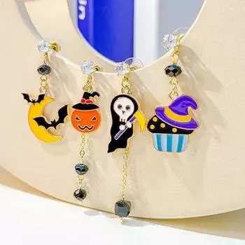 Hat Cartoon Ghost Bat Dangle Ear Hook Halloween Earrings Women Ear Studs Halloween Dangle Earring B