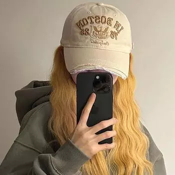 Шапка женская 2024 новая осенне-зимняя бейсболка с изображением маленького лица кепка американская ретро универсальная мягкая верхняя вышивка Adjustable -7626 бежевый