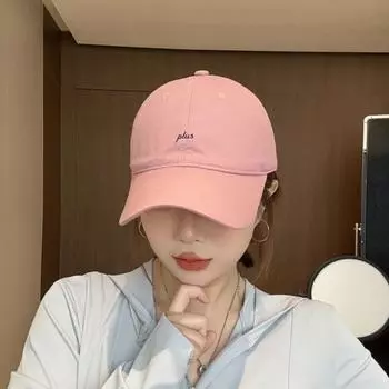 Hat Female 2025 New Arrival Small Letter Embroider Sports Baseball Peaked Cap Big Head Circumference Face Small Casual Easiest for Match Leather pink One size