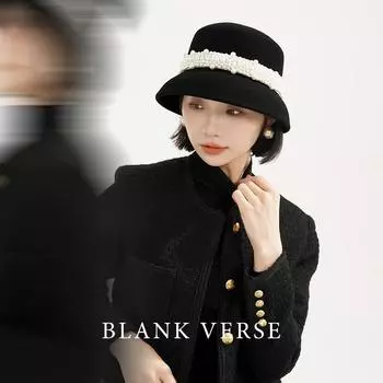 Hat female autumn and winter small fragrance versatile bucket hat round face wool top hat fashion retro pearl ring basin hat чёрный