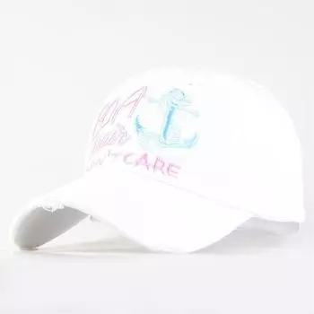 Hat Female Embroider DON T Care Outdoor Sports Baseball Cap Female Casual Easiest for Match Distressed Korean Embroidered Peaked Cap White