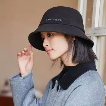Hat Female High Quality Solid Color Versatile Letter Bucket Hat Japanese Plain Face Washbasin Hat