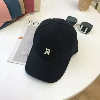 Hat Female Spring/Summer Pink Letters R Stick Ball Cap K-style Thin Casual Student Fashion All-Matching Sun-Proof Peaked Cap Black Adjustable