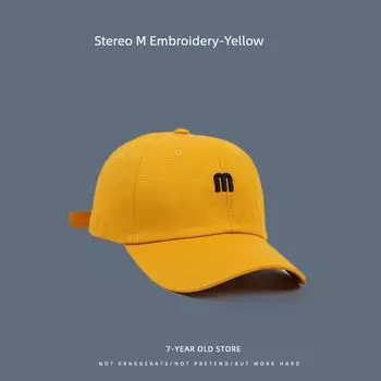 Hat Female Summer K-style Letter Embroider Baseball Cap All-Matching Casual Sports Outdoor Sun-Shade Sun Protection Sun Hat Male Fashion B10218 stereo M embroidery-yellow Adjustable