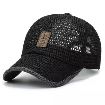 Hat for Middle-Aged and Elderly People Men Summer Full Cut Out Breathable Baseball Peaked Cap Outdoor Sports Big Brim Cover Sun Quick-Drying Black Adjustable