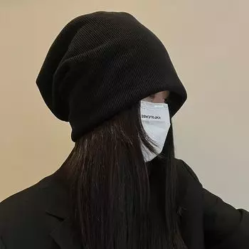 Hat for Women 2025 New Arrival Fall and Winter Beanie Hat Big Head Circumference Pile Style Toque Loose and Idle Small Face Confinement Cap Black