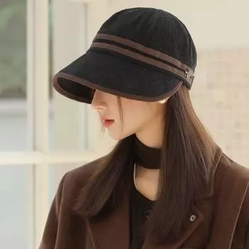 Hat for Women 2025 New Arrival Spring and Autumn Fancy Equestrian Hat Big Brim Face-Looking Small Bucket Hat Hanging Mask Black