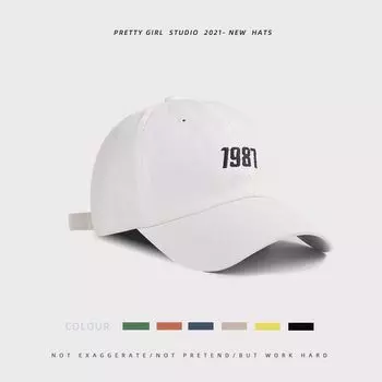 Hat Japanese Style Female Minimalist Embroider Baseball Cap Student Outdoor Sun-Poof Peaked Cap All-Match Fashion Male Hat C0388 Embroider 1987 Baseball Cap White M(56-58cm)