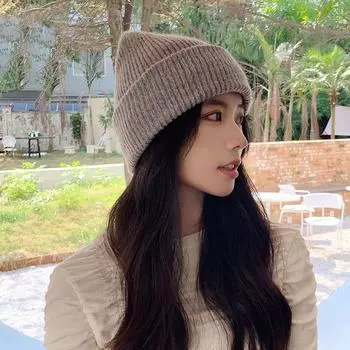 Любители шляп осень и зима толстая шерстяная шапка вязаная шапка мужская и женская термосвитер шапка женская модная холодная шапка дыня кожа шляпа помещика Average size (55-58cm)