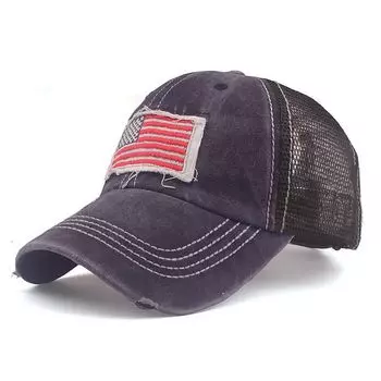 Hat Men s American Flag Affixed Cloth Embroidered Sports Baseball Cap Women s Casual All-Matching Sun-Proof Korean Embroidered Peaked Cap Ins Navy