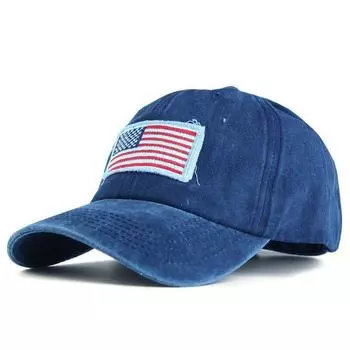 Hat Men s American Flag Affixed Cloth Embroidered Sports Baseball Cap Women s Casual All-Matching Sun-Proof Korean Embroidered Peaked Cap Ins Navy